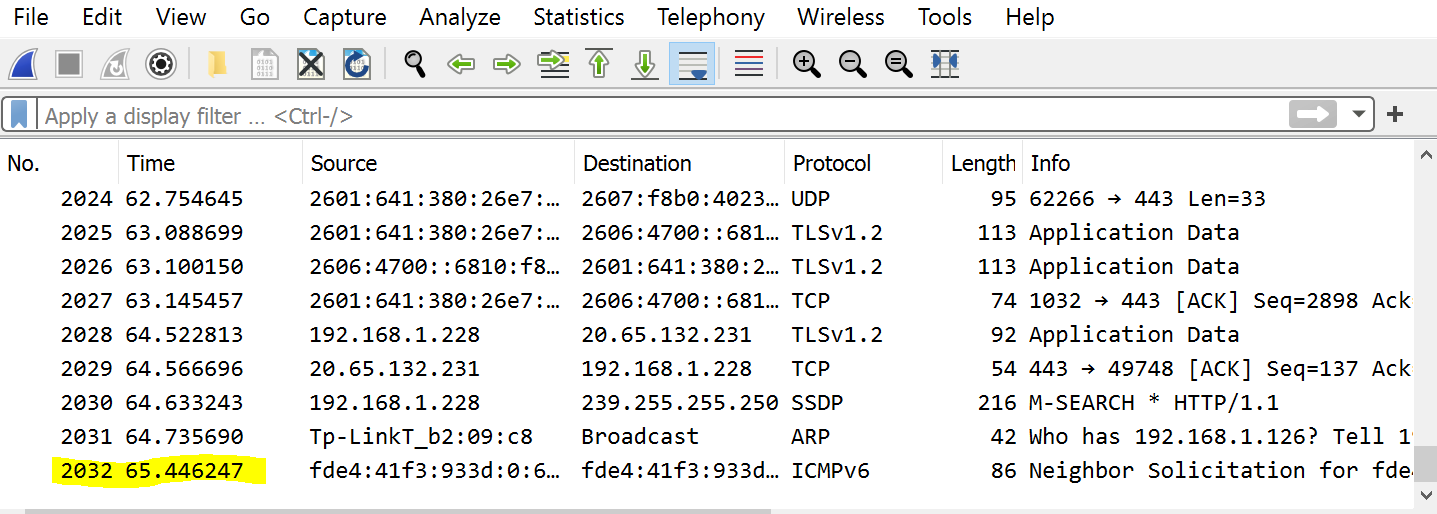 End of packet trace