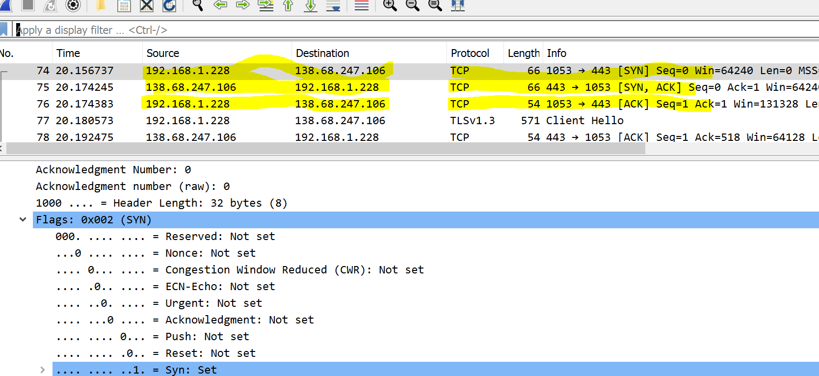 TCP 3-Way Handshake capture