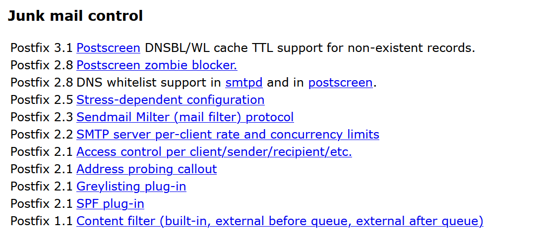 Postfix junk control features