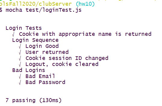 Login test output