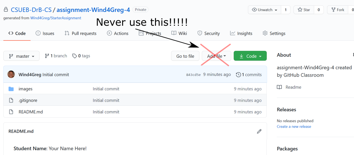 Don’t use add file at GitHub!