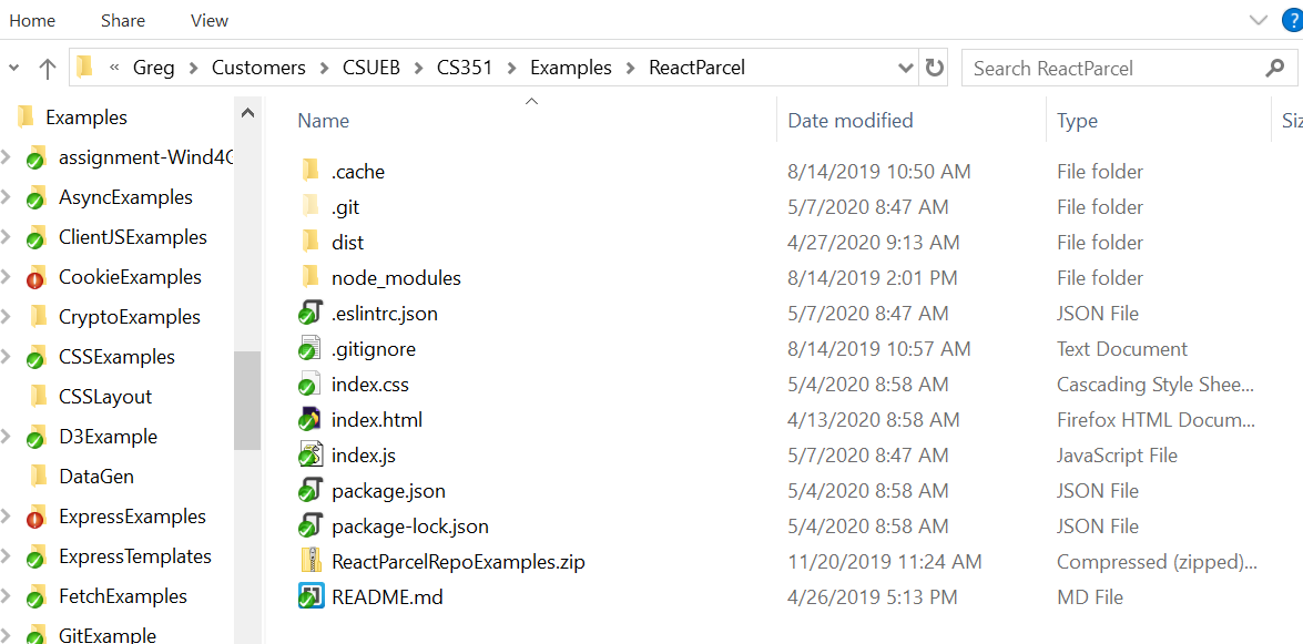 Course examples project directories